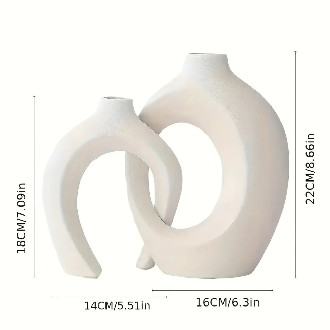 Nordic Modern Ceramic Vase Set of 2 for Contemporary Home Decor, Boho-Inspired Hollow Flower Vases for Living Room and Bookshelf