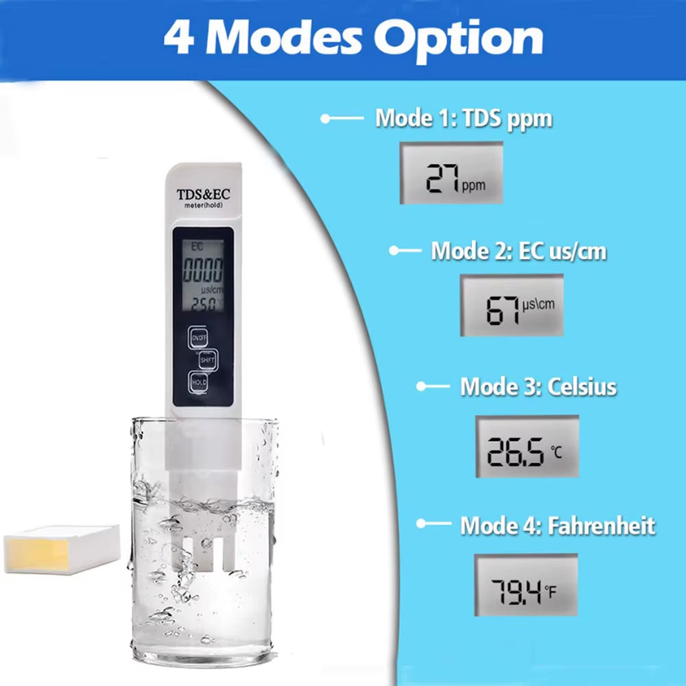 Digital Water Quality Tester - 1PC White TDS EC Meter with Temperature Measurement, Range 0 to 9990 PPM