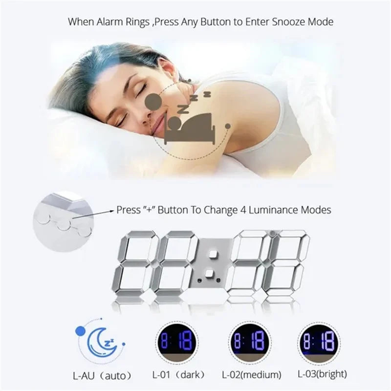 3D LED Digital Wall Clock with Date, Time, and Celsius Display - Nightlight Alarm Clock for Home and Living Room Decor