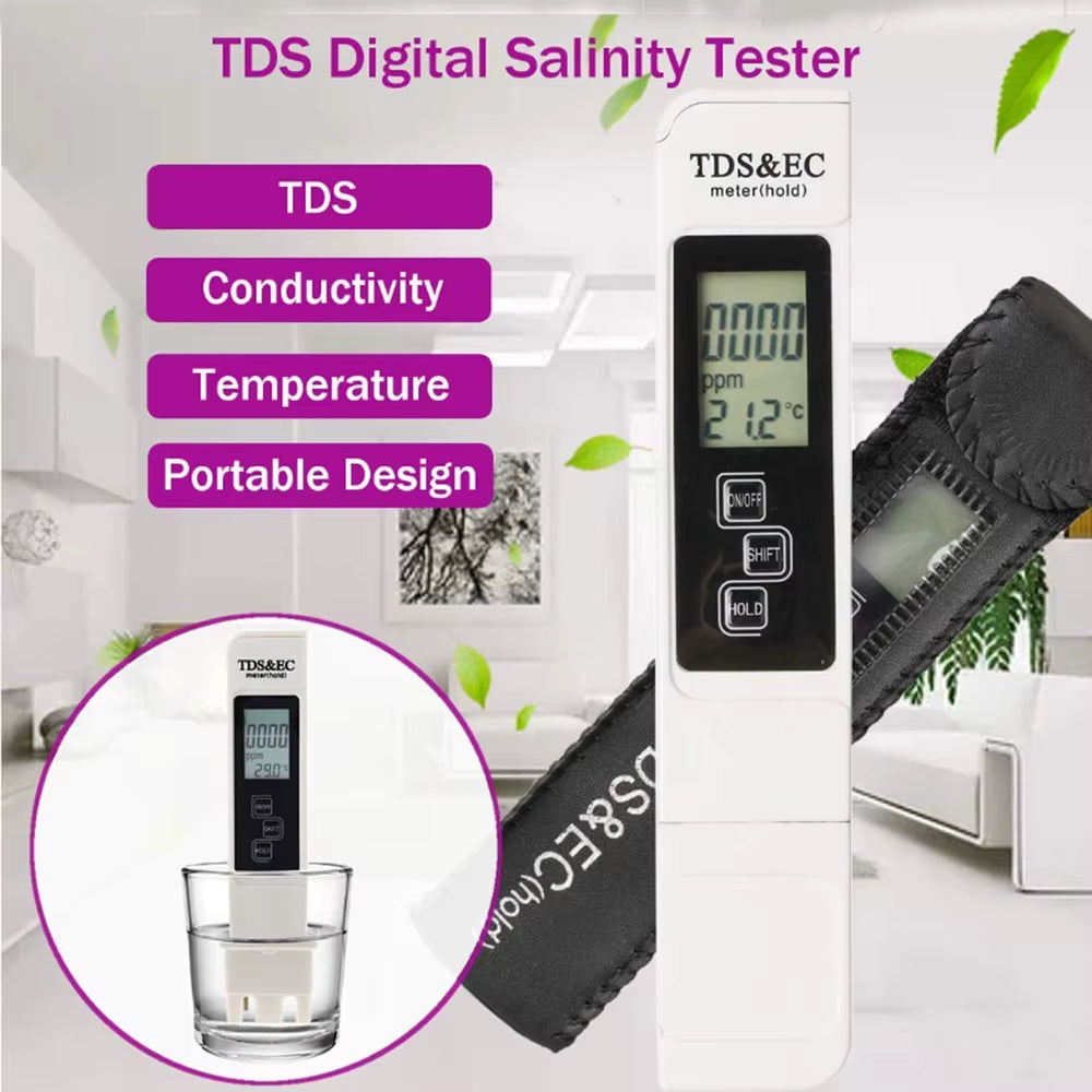 Digital Water Quality Tester - 1PC White TDS EC Meter with Temperature Measurement, Range 0 to 9990 PPM