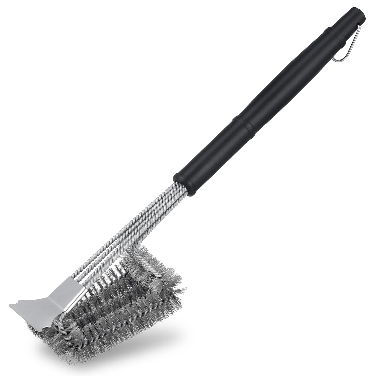 Professional Stainless Steel Grill Brush with Scraper - 19-inch BBQ Cleaning Tool for Outdoor Grills and Kitchen Use