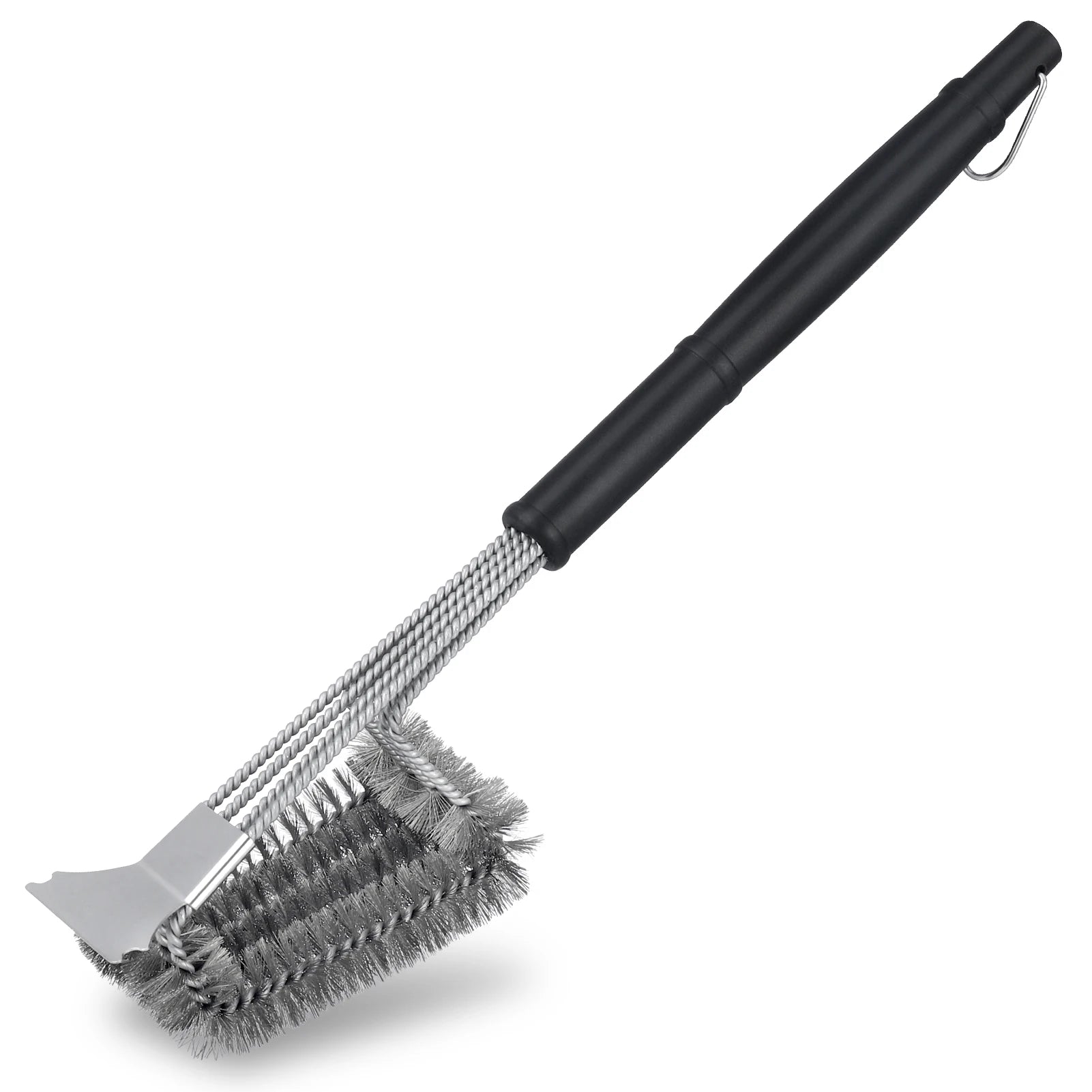Professional Stainless Steel Grill Brush with Scraper - 19-inch BBQ Cleaning Tool for Outdoor Grills and Kitchen Use