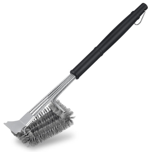 Professional Stainless Steel Grill Brush with Scraper - 19-inch BBQ Cleaning Tool for Outdoor Grills and Kitchen Use