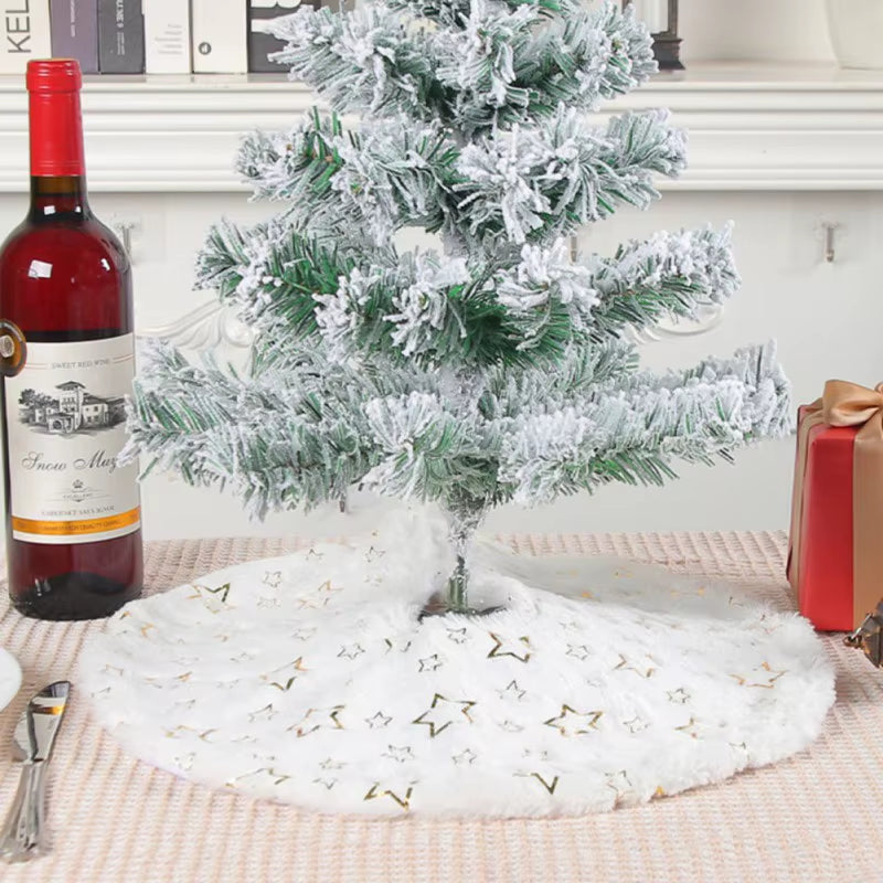 40cm Plush Christmas Tree Skirt with Sequin Snowflakes - Decorative Base Cover for 2024 New Year and Navidad Celebrations