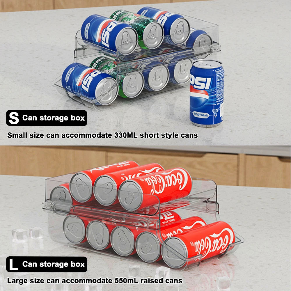 Double Foldable Beverage Rack for Refrigerator - Auto Rolling Dispenser and Storage Organizer for Cans and Bottles