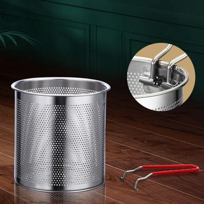 Stainless Steel Deep Fryer with Strainer Basket - Versatile Tempura and Chicken Frying Pan for Home and Commercial Applications