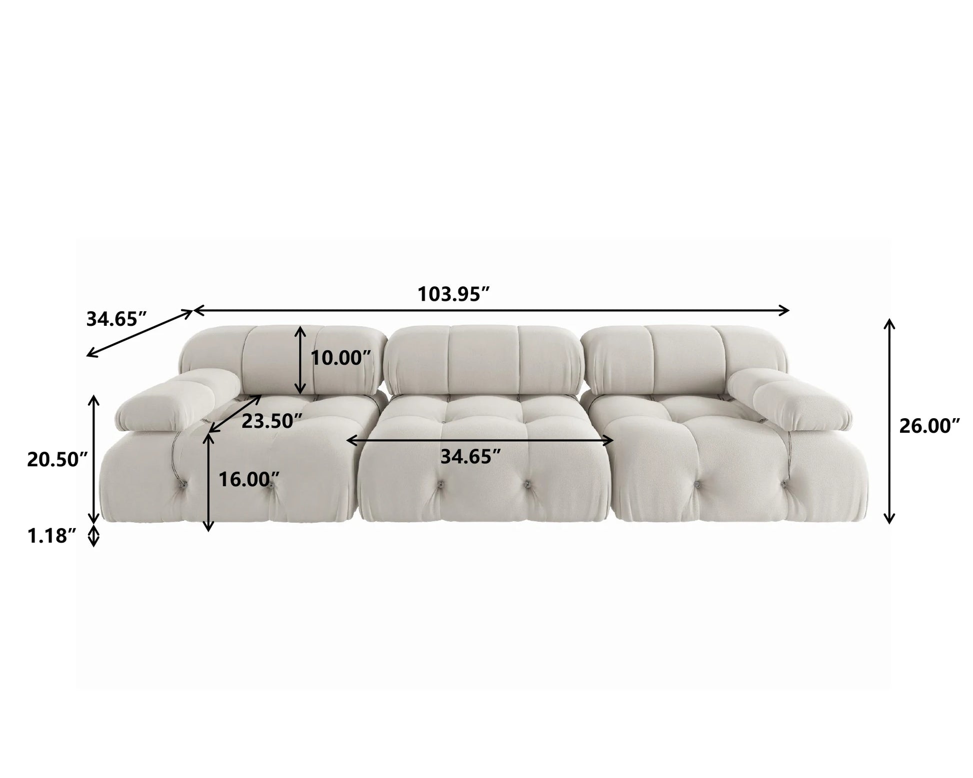 104" Modern Velvet Minimalist Modular Sectional Sofa - Convertible 3-Seat Living Room Set for Office and Apartment
