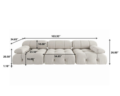104" Modern Velvet Minimalist Modular Sectional Sofa - Convertible 3-Seat Living Room Set for Office and Apartment