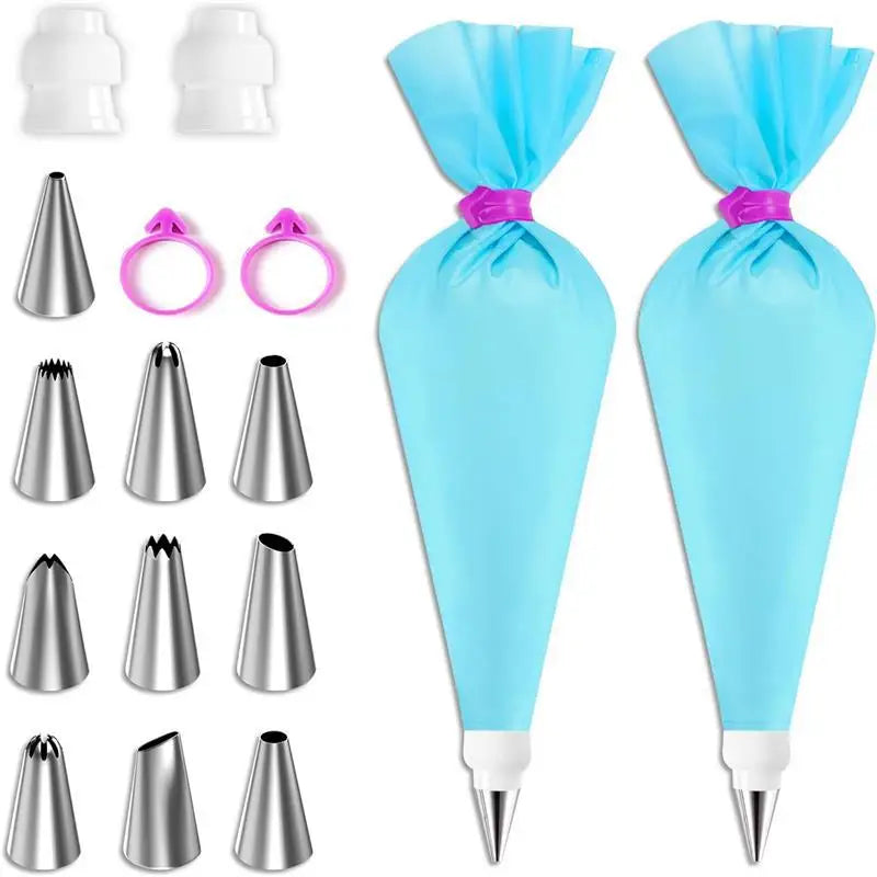 Professional Silicone Piping Bag and Stainless Steel Nozzle Set for Cake Decorating - Reusable Pastry Baking Tool