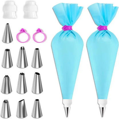Professional Silicone Piping Bag and Stainless Steel Nozzle Set for Cake Decorating - Reusable Pastry Baking Tool