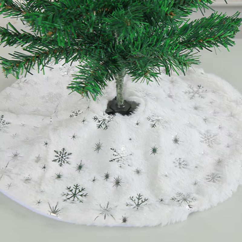 40cm Plush Christmas Tree Skirt with Sequin Snowflakes - Decorative Base Cover for 2024 New Year and Navidad Celebrations