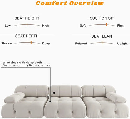 104" Modern Velvet Minimalist Modular Sectional Sofa - Convertible 3-Seat Living Room Set for Office and Apartment