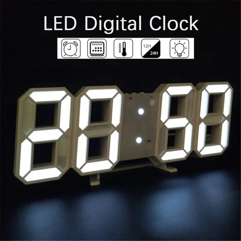 3D LED Digital Wall Clock with Date, Time, and Celsius Display - Nightlight Alarm Clock for Home and Living Room Decor