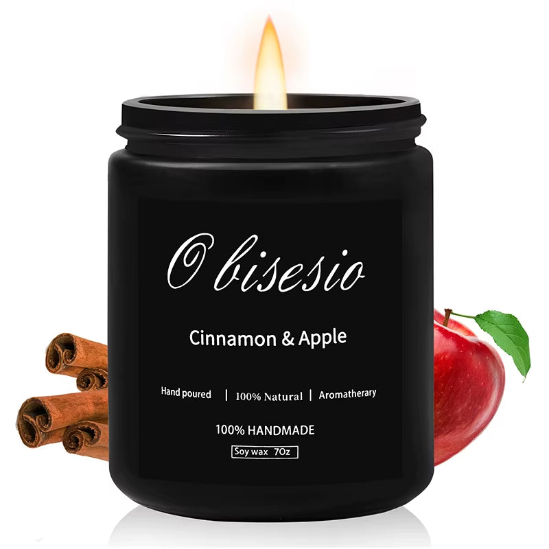 Aromatherapy Scented Candle Set for Men - Cinnamon, Apple, Vanilla, and Pumpkin Soy Candles for Home Use