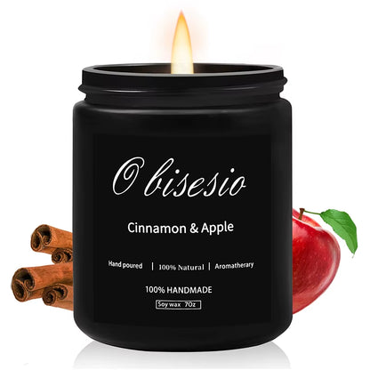 Aromatherapy Scented Candle Set for Men - Cinnamon, Apple, Vanilla, and Pumpkin Soy Candles for Home Use