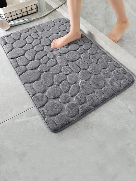 Gray Absorbent Non-Slip Fiber Pebble Embossed Doorway Rug and U-Shaped Toilet Mat for Home Bathroom Decor and Outdoor Use