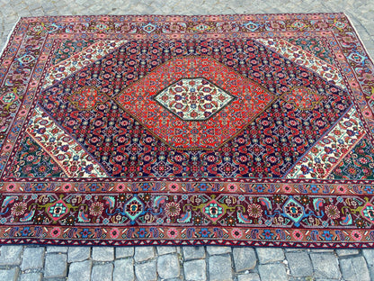 Persian Handcrafted Large Flower Rug, 6.3x9 Feet Vintage Wool Area Rug for Living Room, Unique Antique Floor Covering