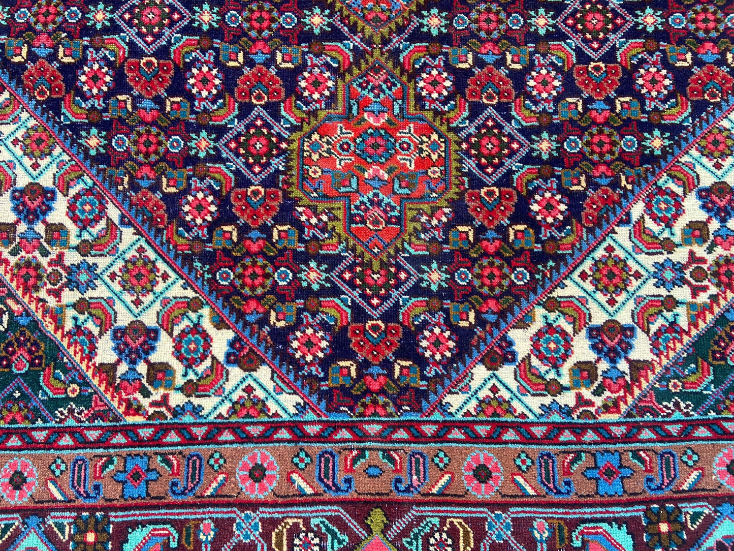 Persian Handcrafted Large Flower Rug, 6.3x9 Feet Vintage Wool Area Rug for Living Room, Unique Antique Floor Covering