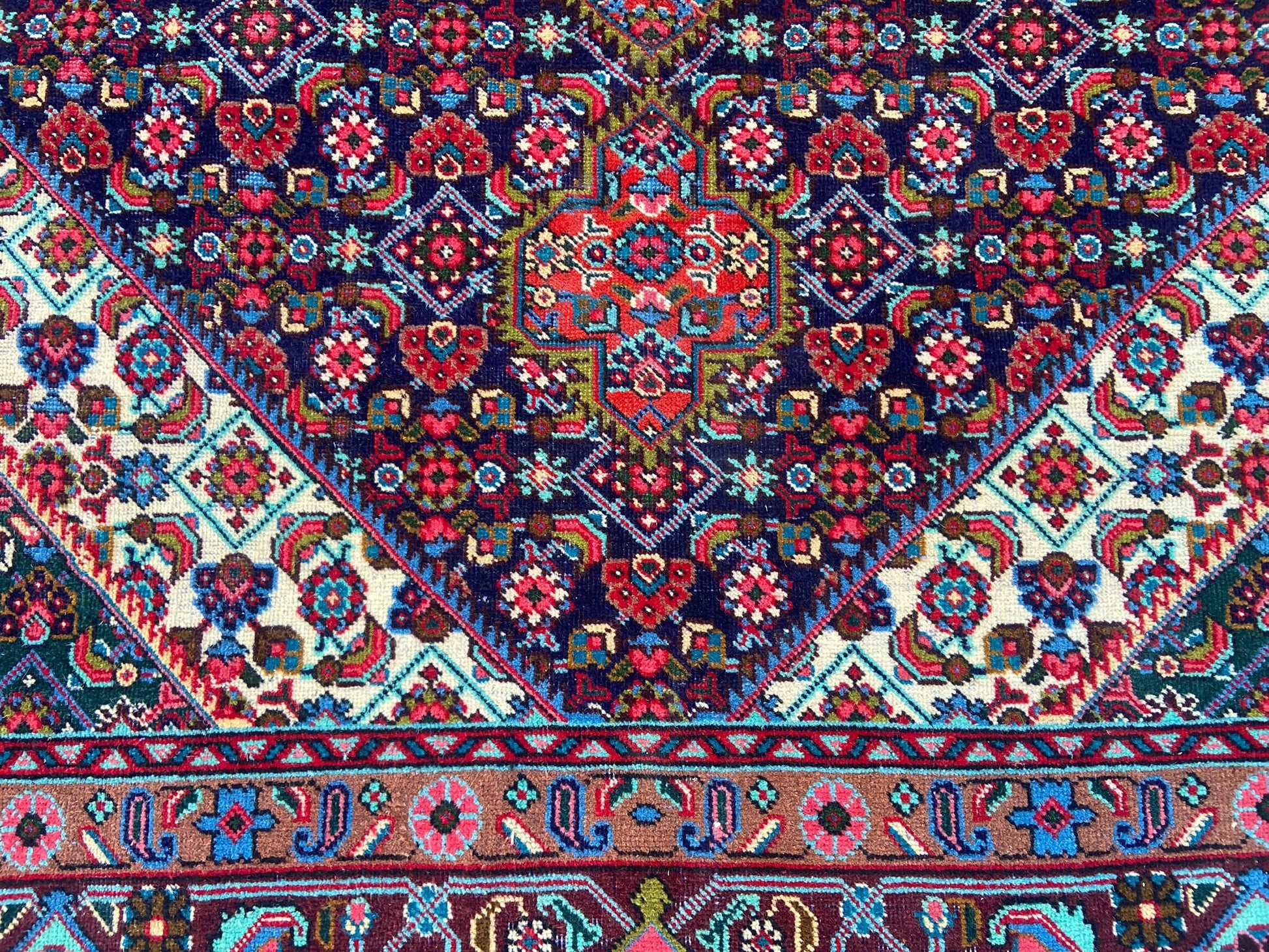 Persian Handcrafted Large Flower Rug, 6.3x9 Feet Vintage Wool Area Rug for Living Room, Unique Antique Floor Covering