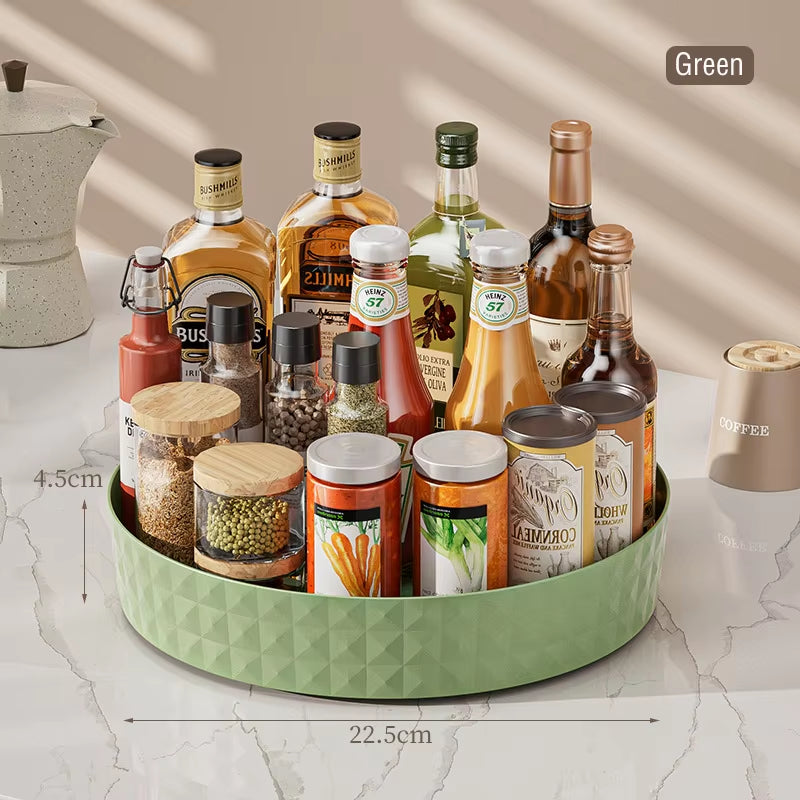 360-Degree Rotating Seasoning Storage Rack - Multifunctional Pantry Cabinet Turntable for Cosmetics and Kitchen Accessories Organization