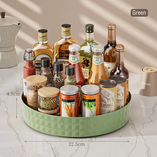 360-Degree Rotating Seasoning Storage Rack - Multifunctional Pantry Cabinet Turntable for Cosmetics and Kitchen Accessories Organization