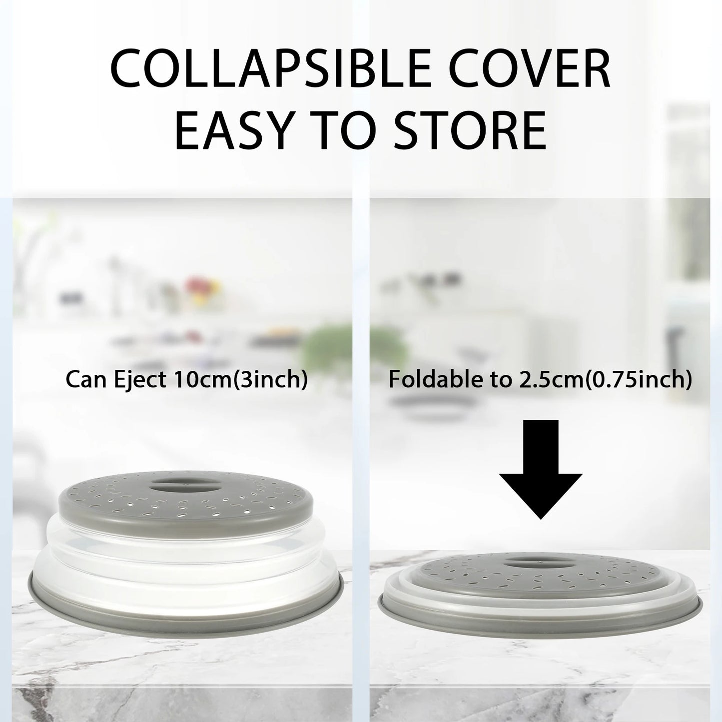10.5-Inch Collapsible Microwave Splatter Cover with Handle and Vents - Multi-Functional Plate Cover