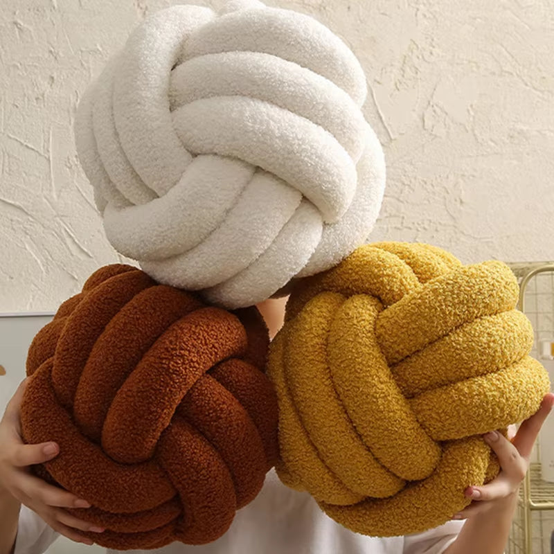 Velvet Knot Ball Throw Pillows for Home Decor - Soft Cushions for Couch and Bench, Ideal for Lounge Chair Backrest