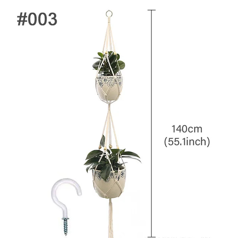 Macrame Hanging Planter - Decorative Wall Plant Holder and Flower Basket for Balconies