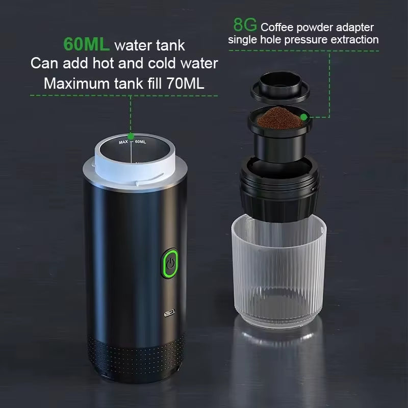 Multifunctional Portable Espresso Machine with Wireless Heating and Capsule Compatibility