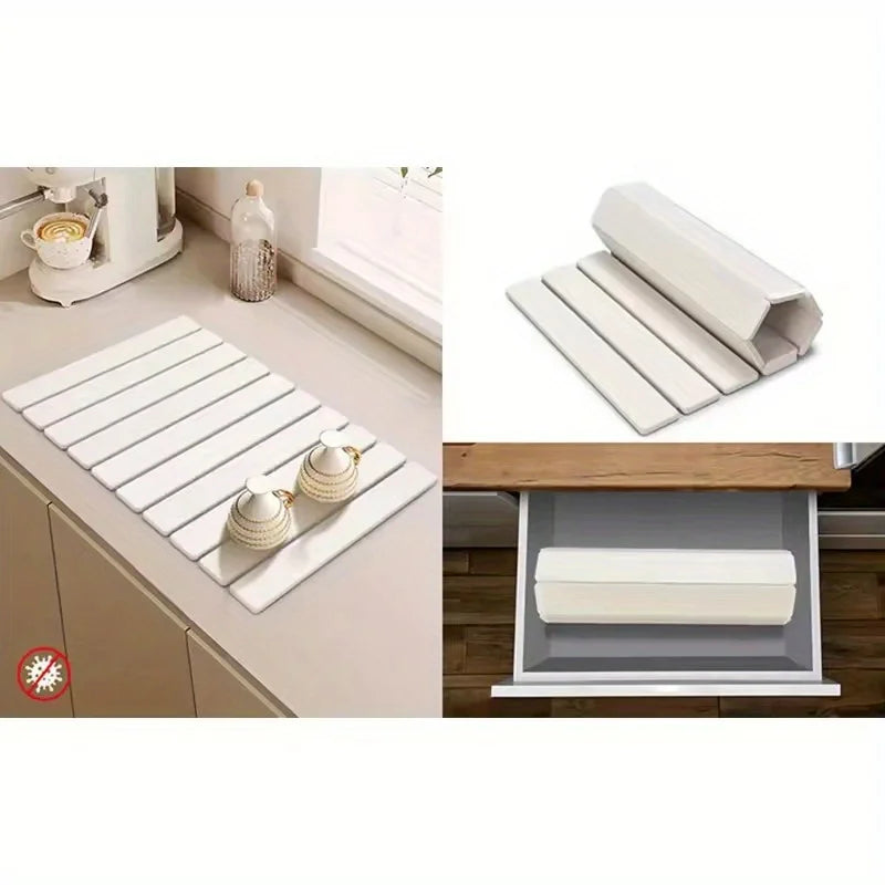 Multi-Purpose Diatomite Mats and Pads for Kitchen Use, Foldable Drying Mat for Dishes and Tableware, Non-Slip and Highly Absorbent
