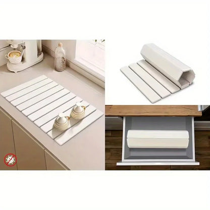 Multi-Purpose Diatomite Mats and Pads for Kitchen Use, Foldable Drying Mat for Dishes and Tableware, Non-Slip and Highly Absorbent