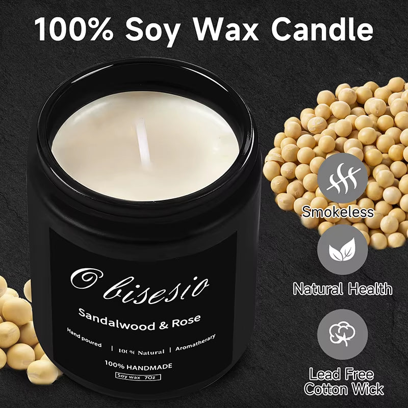Aromatherapy Scented Candle Set for Men - Cinnamon, Apple, Vanilla, and Pumpkin Soy Candles for Home Use