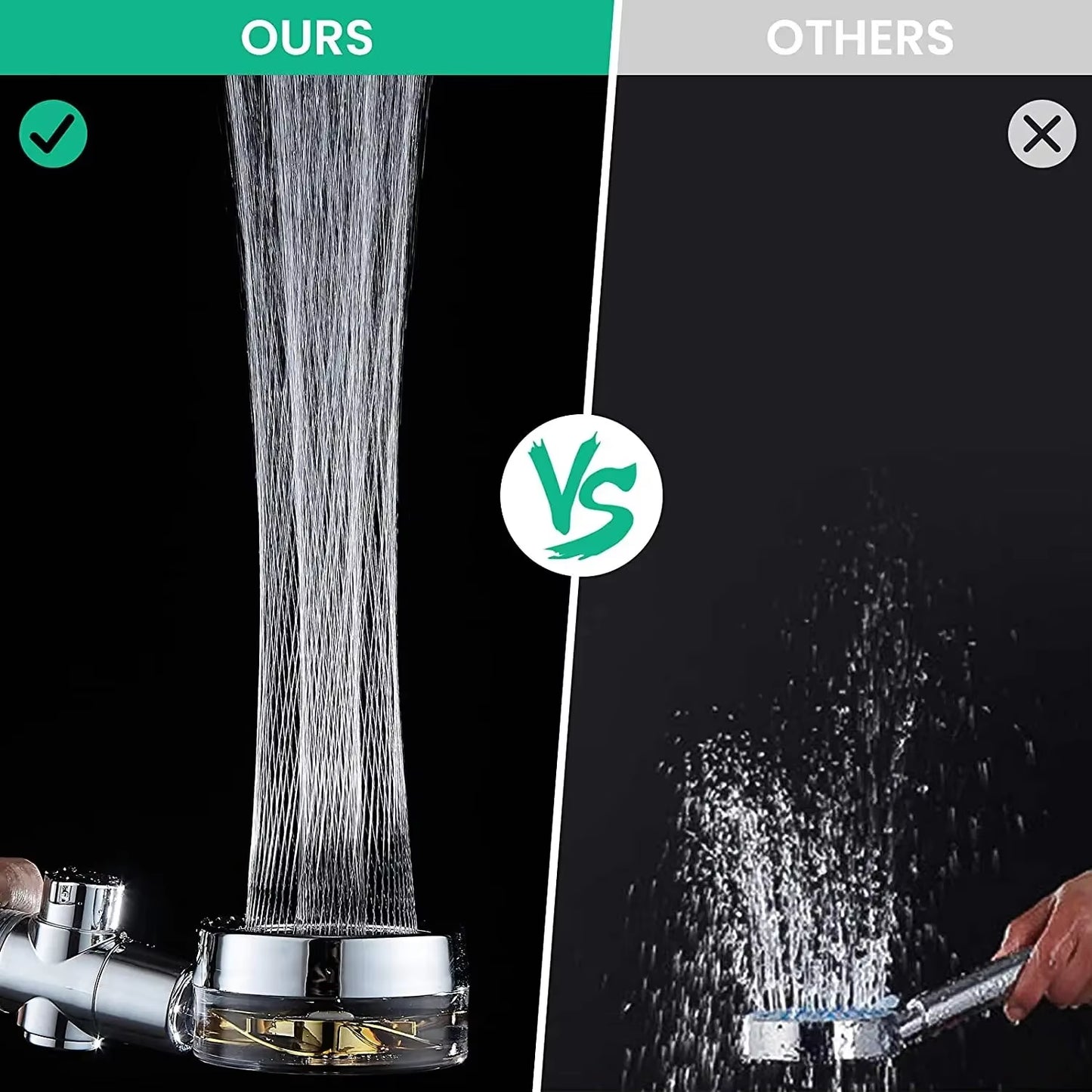 High Pressure Shower Head Rainfall Water Saving 360 Rotating Twin Turbo Propeller Fan Showerhead Bathroom Accessories