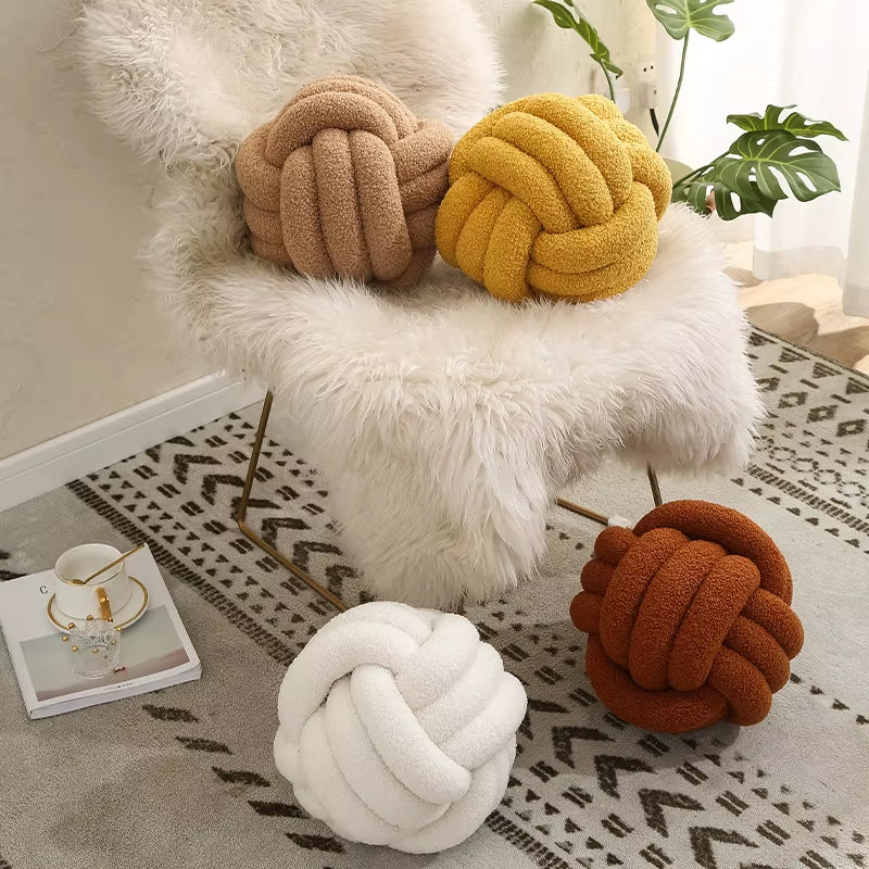 Velvet Knot Ball Throw Pillows for Home Decor - Soft Cushions for Couch and Bench, Ideal for Lounge Chair Backrest