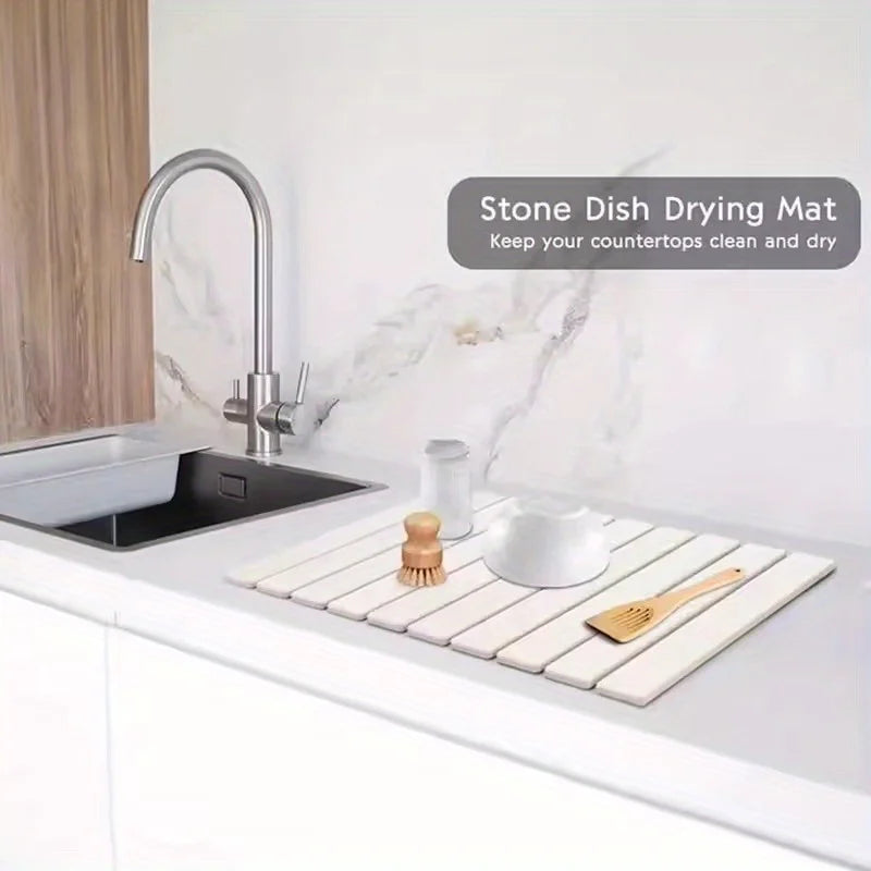 Multi-Purpose Diatomite Mats and Pads for Kitchen Use, Foldable Drying Mat for Dishes and Tableware, Non-Slip and Highly Absorbent