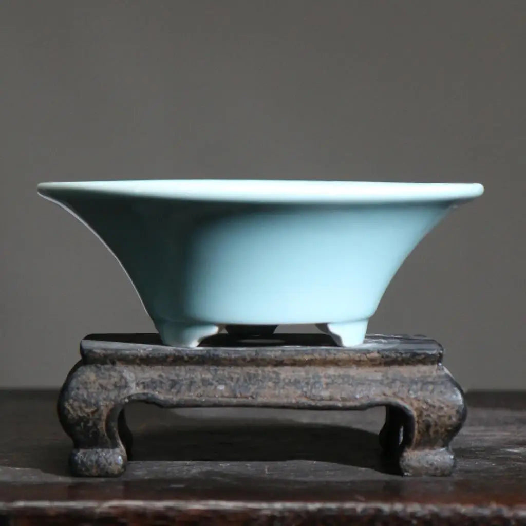 Handcrafted Round Ceramic Flower Pots in Retro Solid Colors - Traditional Chinese Style Bonsai and Succulent Planters with Drainage Hole LB926