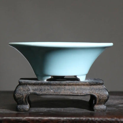 Handcrafted Round Ceramic Flower Pots in Retro Solid Colors - Traditional Chinese Style Bonsai and Succulent Planters with Drainage Hole LB926
