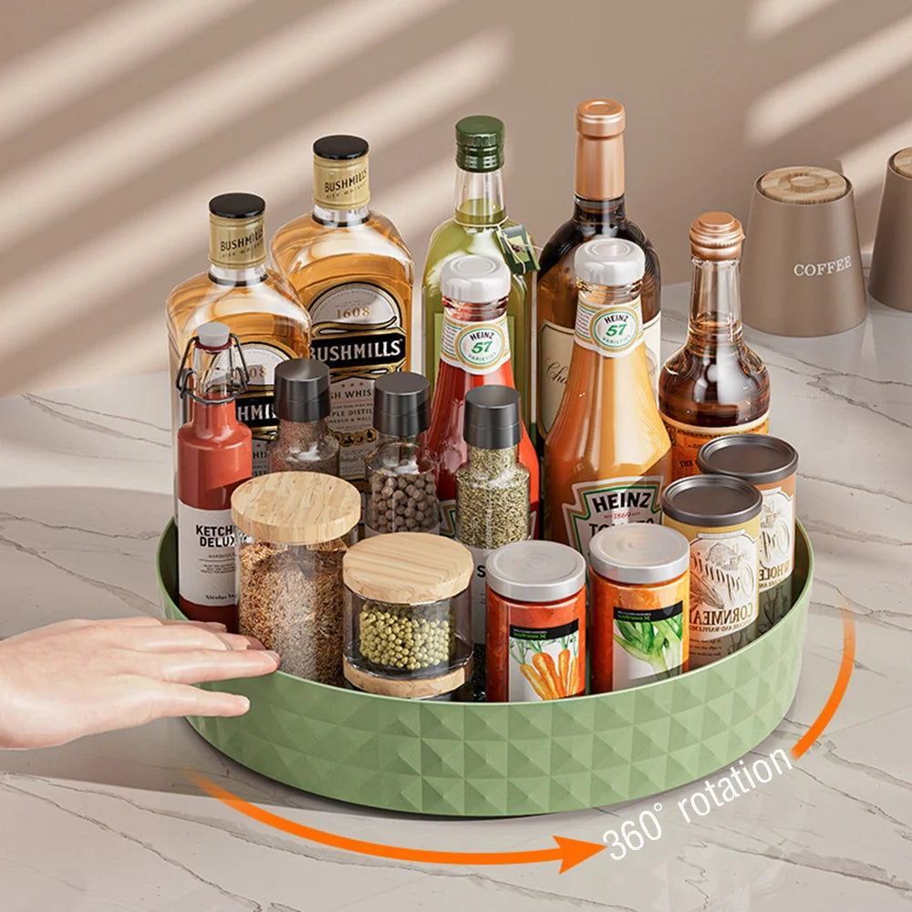 360-Degree Rotating Seasoning Storage Rack - Multifunctional Pantry Cabinet Turntable for Cosmetics and Kitchen Accessories Organization