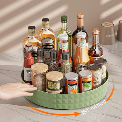 360-Degree Rotating Seasoning Storage Rack - Multifunctional Pantry Cabinet Turntable for Cosmetics and Kitchen Accessories Organization