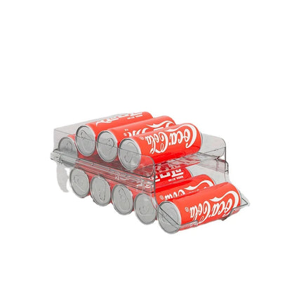 Double Foldable Beverage Rack for Refrigerator - Auto Rolling Dispenser and Storage Organizer for Cans and Bottles