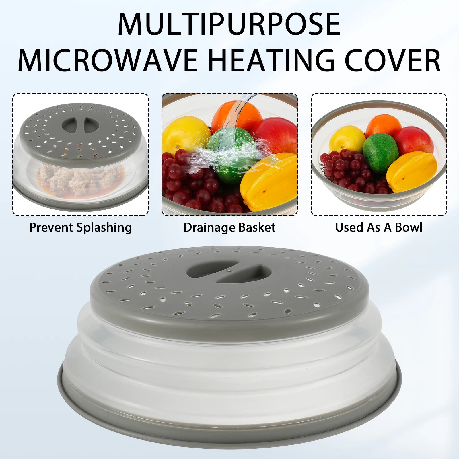 10.5-Inch Collapsible Microwave Splatter Cover with Handle and Vents - Multi-Functional Plate Cover