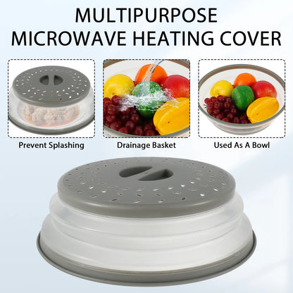 10.5-Inch Collapsible Microwave Splatter Cover with Handle and Vents - Multi-Functional Plate Cover