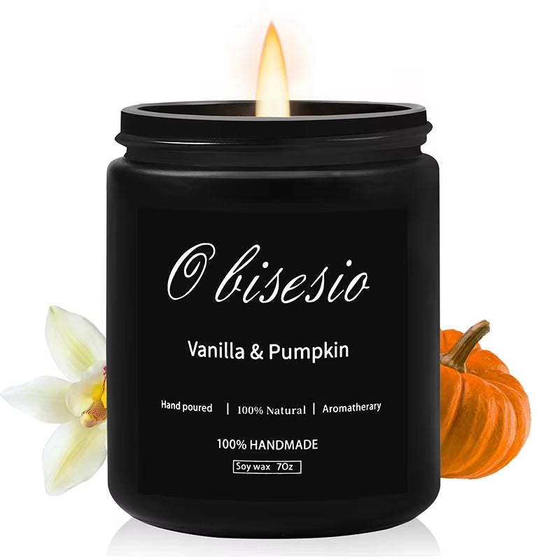 Aromatherapy Scented Candle Set for Men - Cinnamon, Apple, Vanilla, and Pumpkin Soy Candles for Home Use