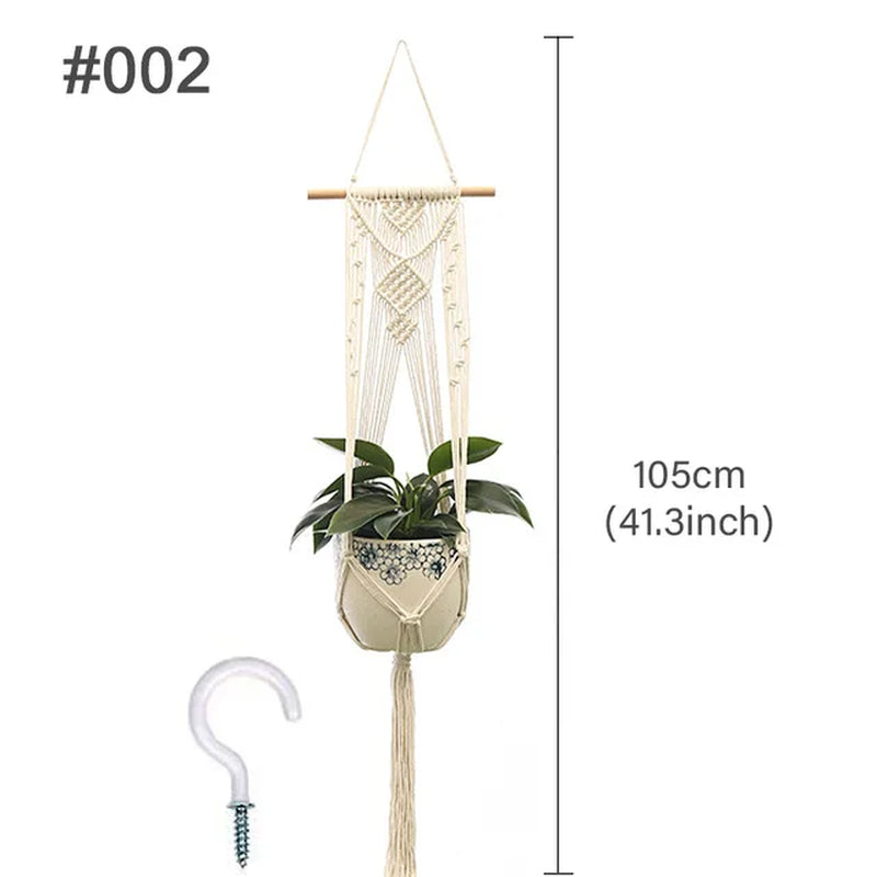 Macrame Hanging Planter - Decorative Wall Plant Holder and Flower Basket for Balconies