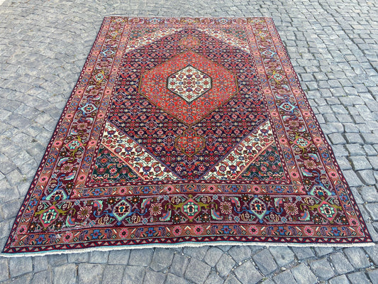 Persian Handcrafted Large Flower Rug, 6.3x9 Feet Vintage Wool Area Rug for Living Room, Unique Antique Floor Covering