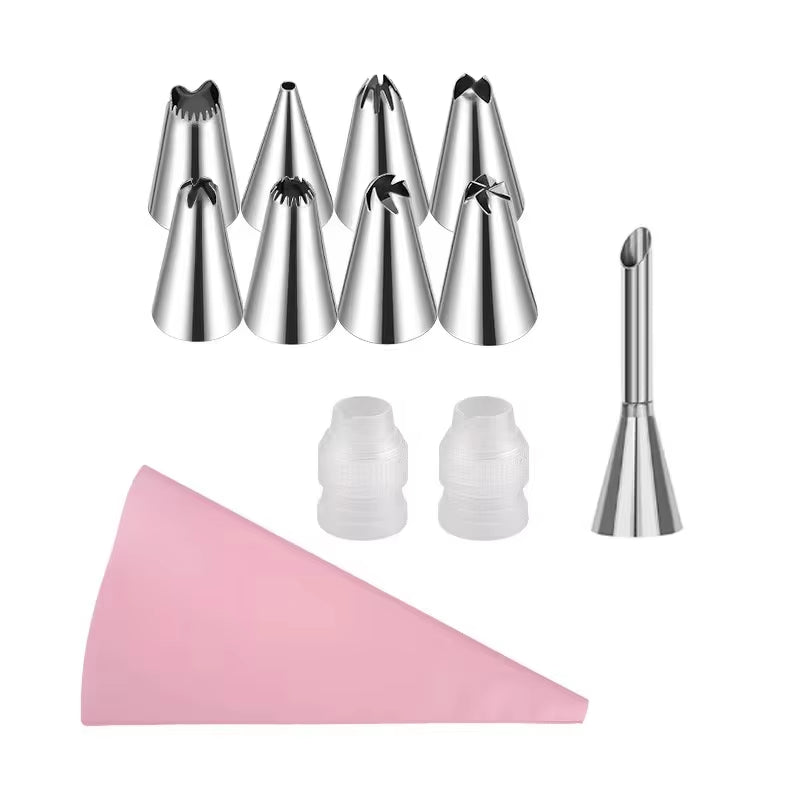 Professional Silicone Piping Bag and Stainless Steel Nozzle Set for Cake Decorating - Reusable Pastry Baking Tool