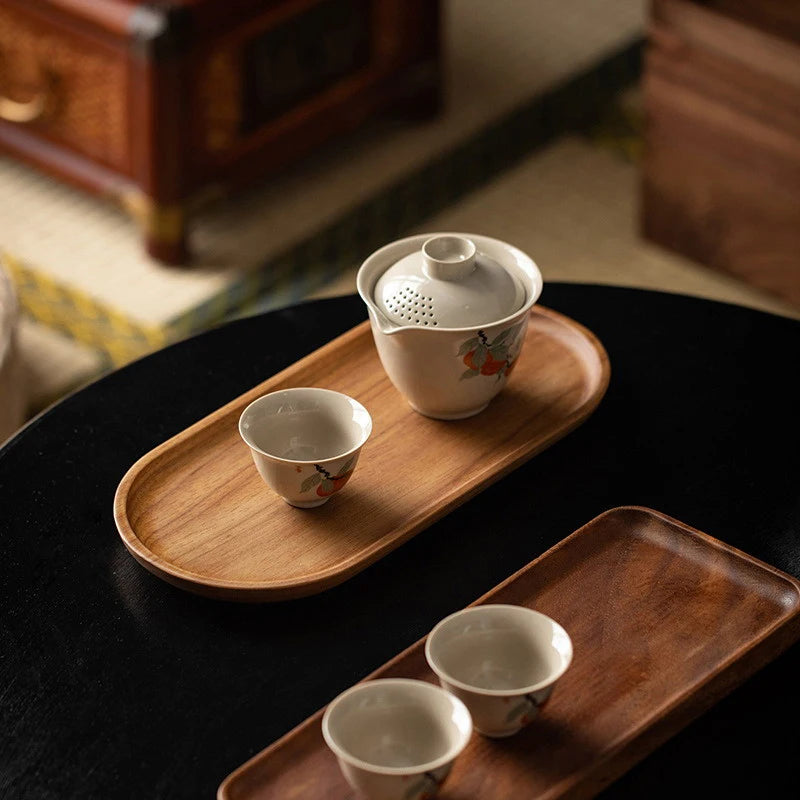 Solid Wood Round Dessert Plate - Japanese-Style Wooden Tray for Snacks and Dried Fruits