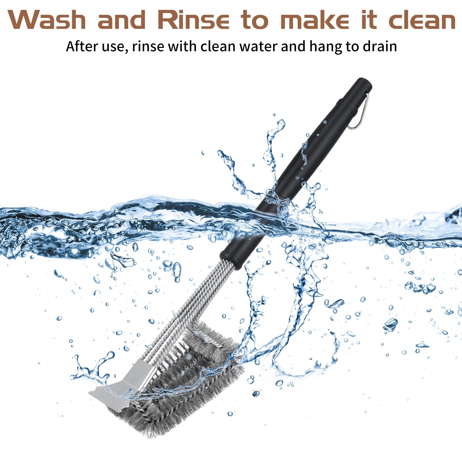 Professional Stainless Steel Grill Brush with Scraper - 19-inch BBQ Cleaning Tool for Outdoor Grills and Kitchen Use
