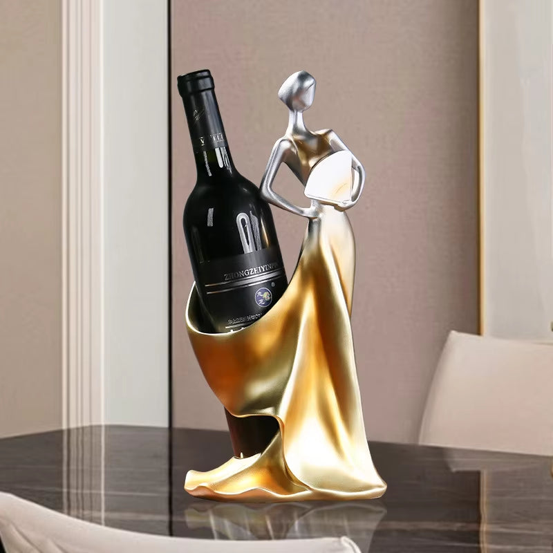 Elegant Women's Skirt Wine Rack Sculpture - Contemporary Decorative Figure for Home Decor