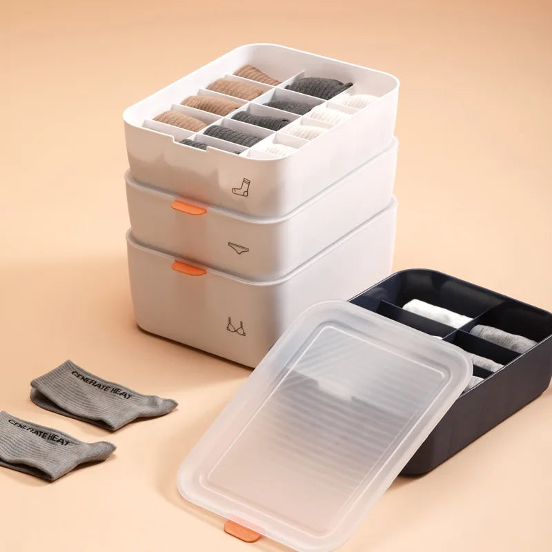 Dormitory Closet Drawer Organizer for Underwear Socks Wardrobe Bedroom Clothes Plastic Divider Storage Box Container with Lid